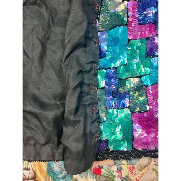 Vtg 80s Stenay Sequin Beaded Multi Colored Black Cardigan Sweater Jacket Sz M/L - Picture 2 of 8